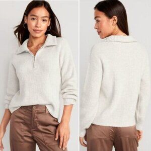 OLD NAVY Shaker-Stitch Half Zip Go-Recycled Pullover Sweater Ivory Sz XXL